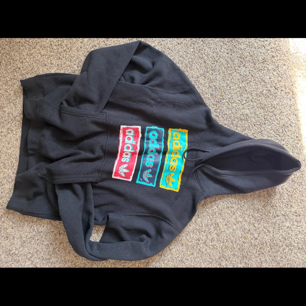 Adidas Black Hoodie with Multicolor Logo Accents